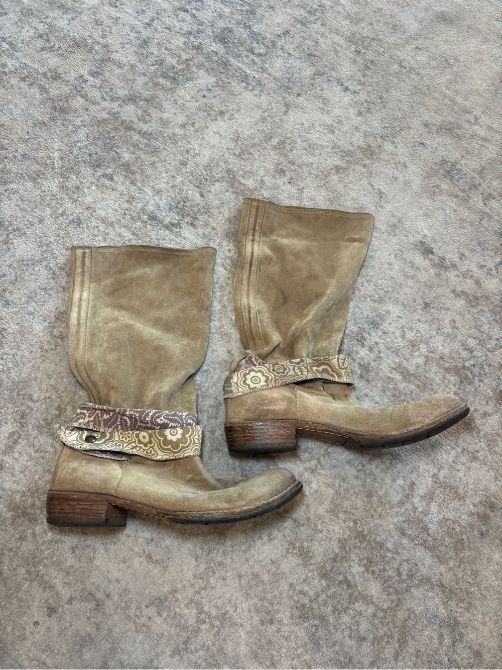 MOMA Handcrafted Suede Slouch Boots with Tapestry Cuff (EU 39.5 / US 9.5)